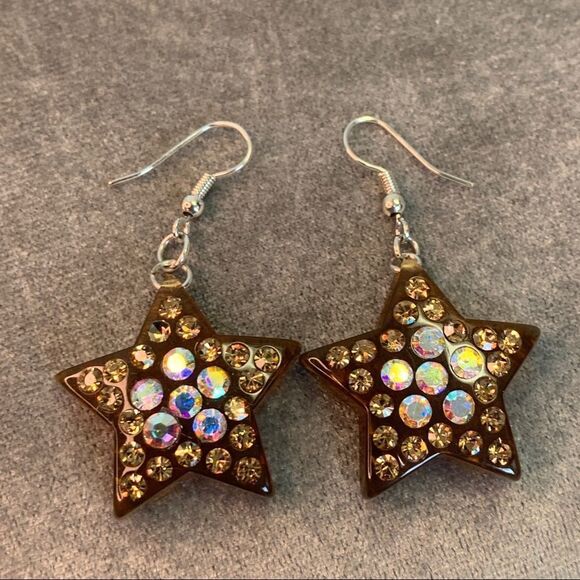 BROWN rhinestone embellished star earrings - Picture 10 of 11